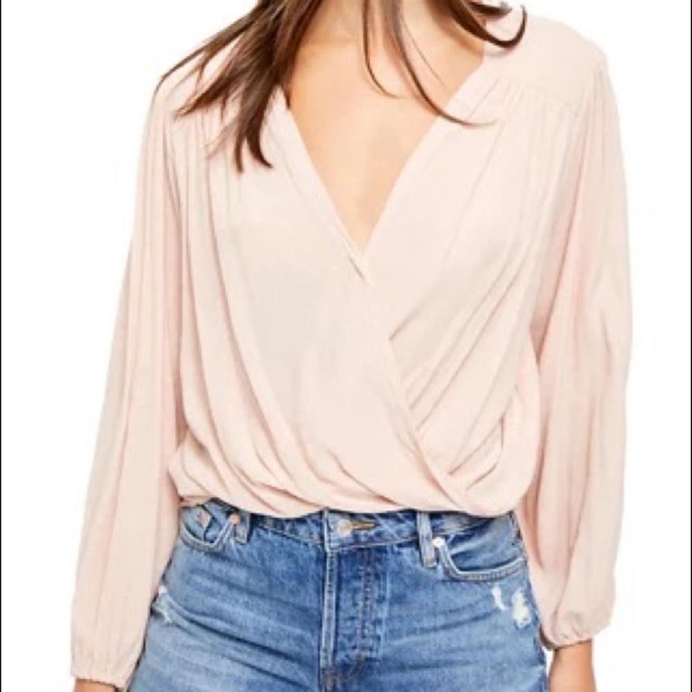 Free People | Light Pink Check On It Wrap Top